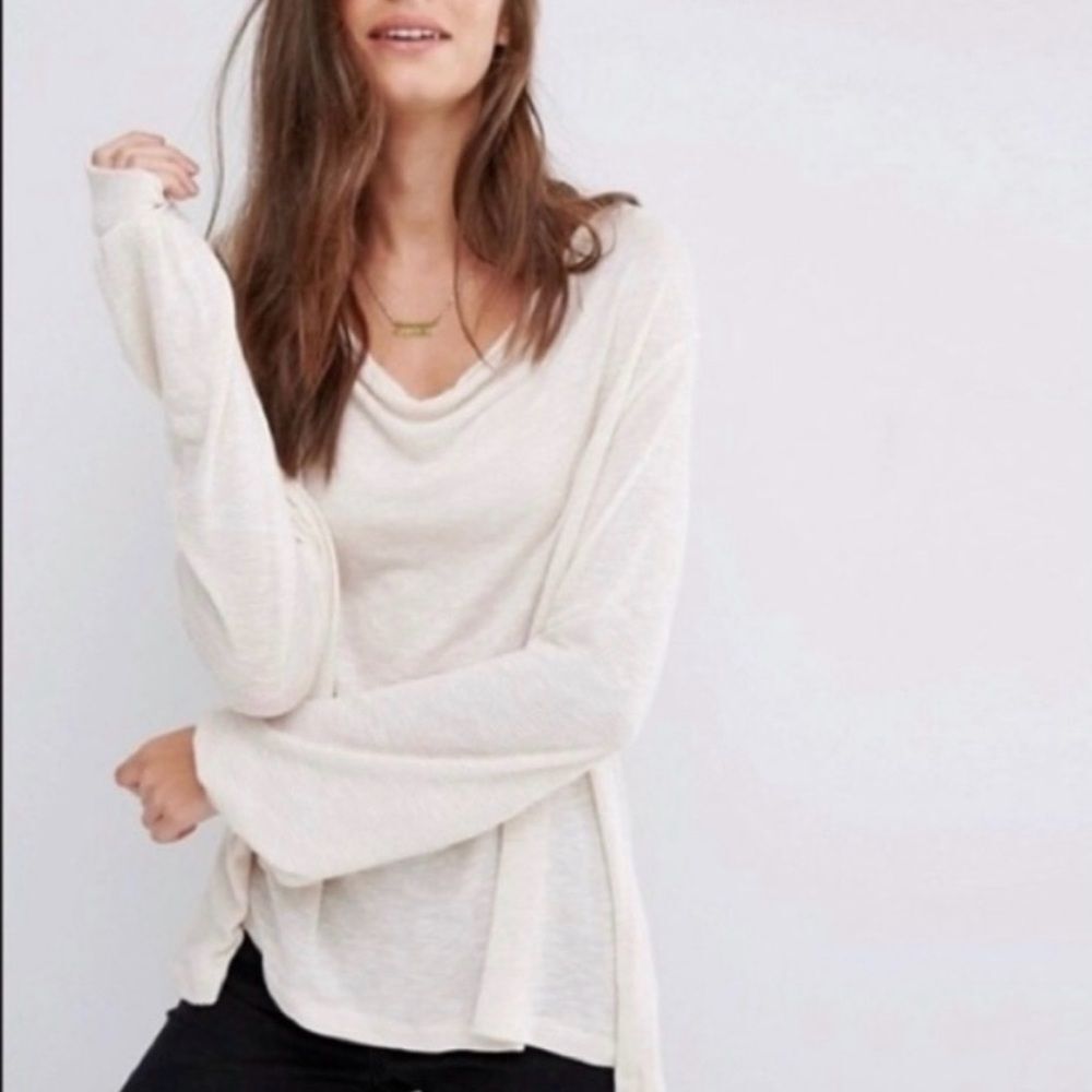 Free People Palmer Shimmer Stripe Blouson Top Cream Gold Size M